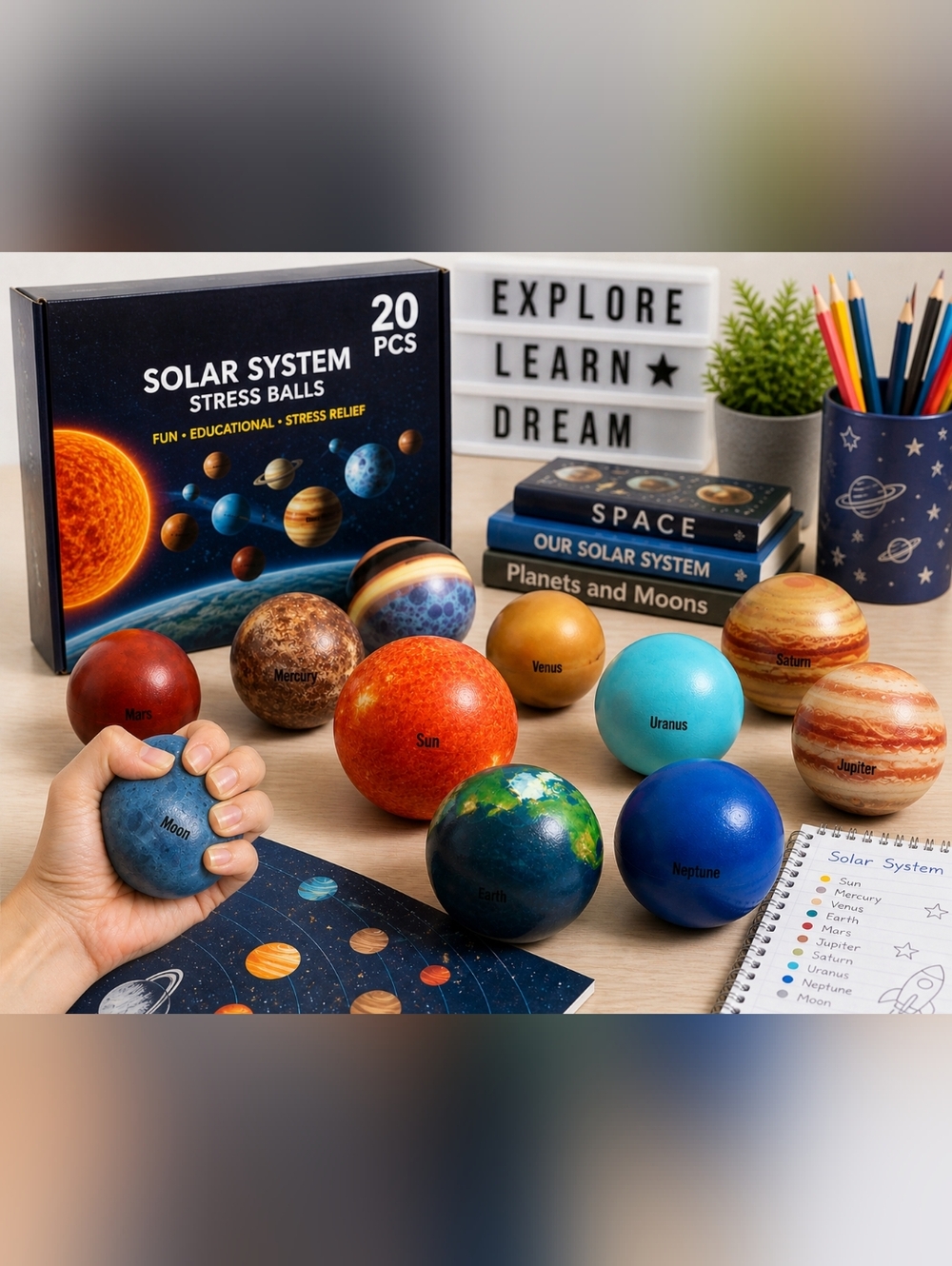 Solar System Stress Ball Set 20pc Planet Balls Kids Sensory Toy Educational Spac